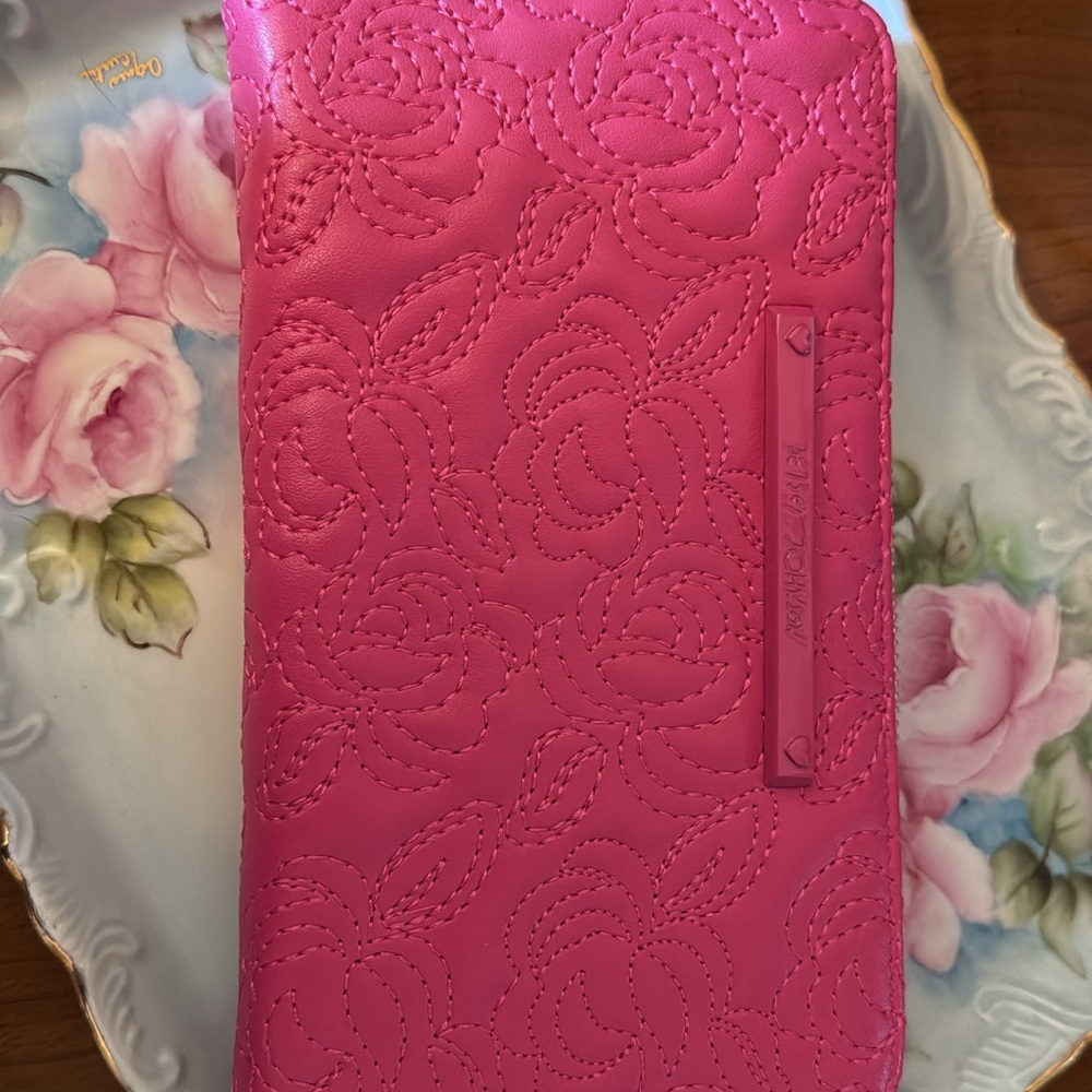 Betsey Johnson Pink Quilted Floral Zip Wallet